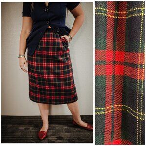 Vintage Frank Borenstein Holiday Christmas Xmas Wool Plaid Pencil Skirt | Small